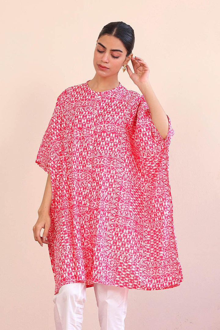 Generation - Linocut Kaftaan - Pink - Lawn - 2 Piece