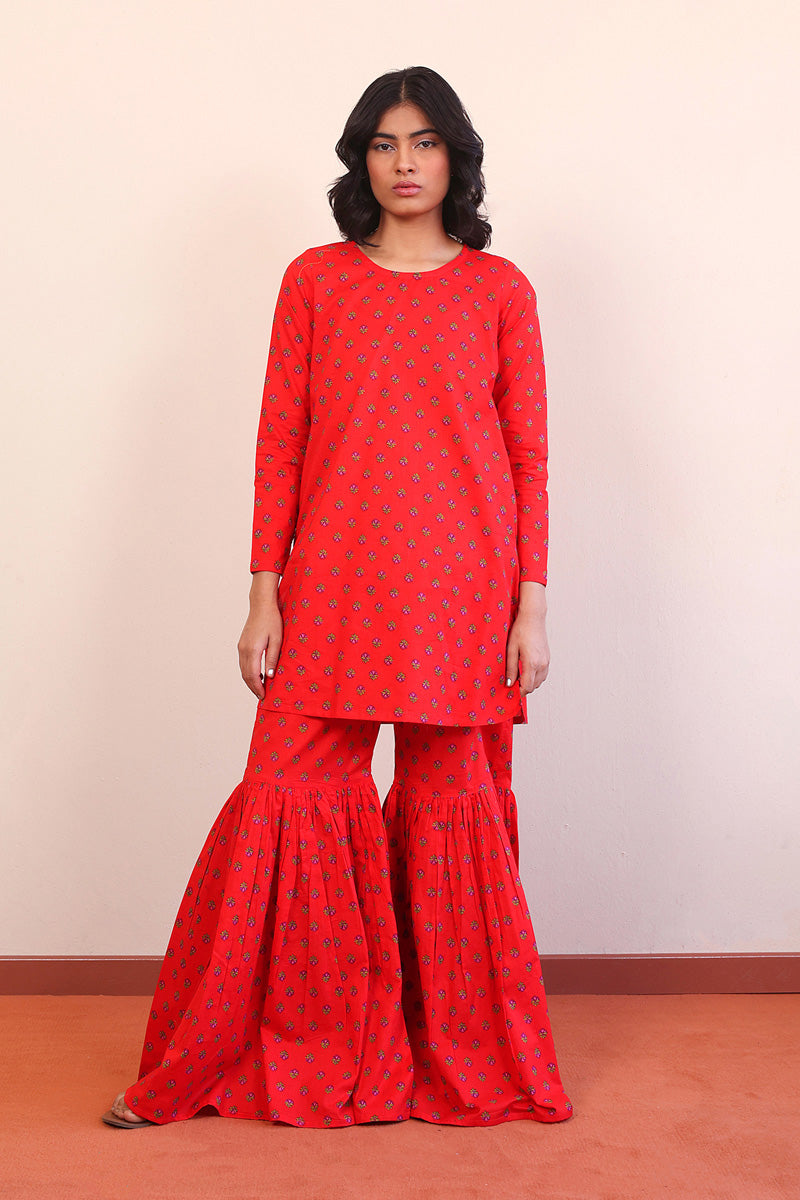 Generation - Afghani Gharara 2-Piece - Red - Lawn