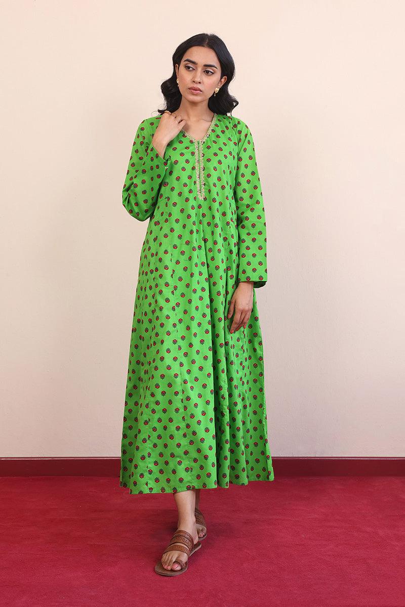 Generation - Afghani Flared Dress - Green - Lawn - 1 Piece