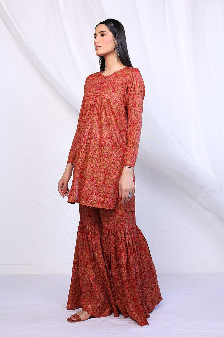 Generation - 2- Piece Sumba Gharara Set - Red - Lawn