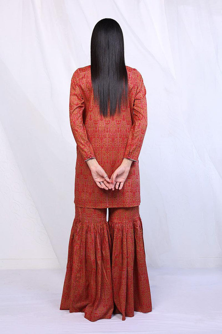 Generation - 2- Piece Sumba Gharara Set - Red - Lawn