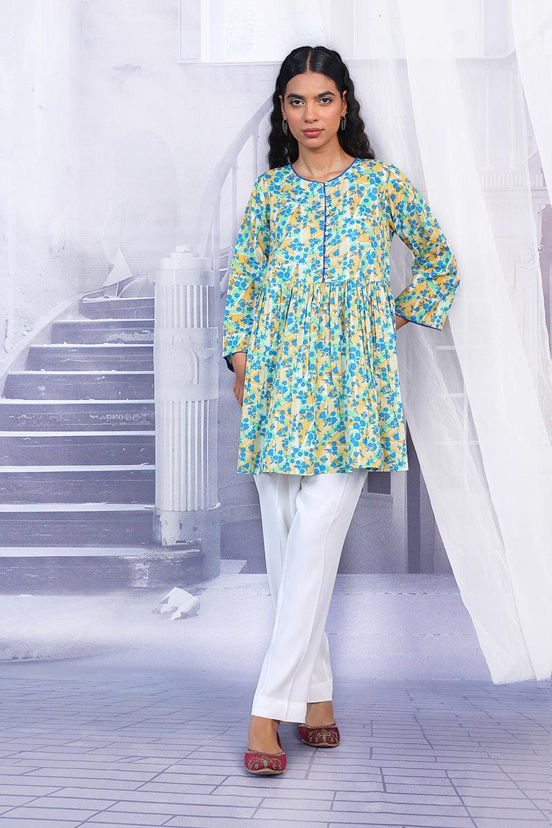 Generation - Floret Peplum Top - Blue - Lawn - 1 Piece