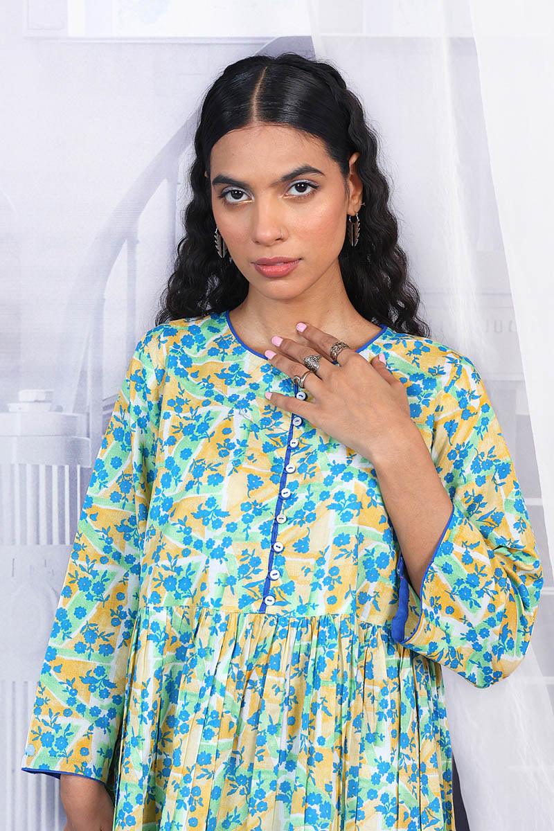 Generation - Floret Peplum Top - Blue - Lawn - 1 Piece