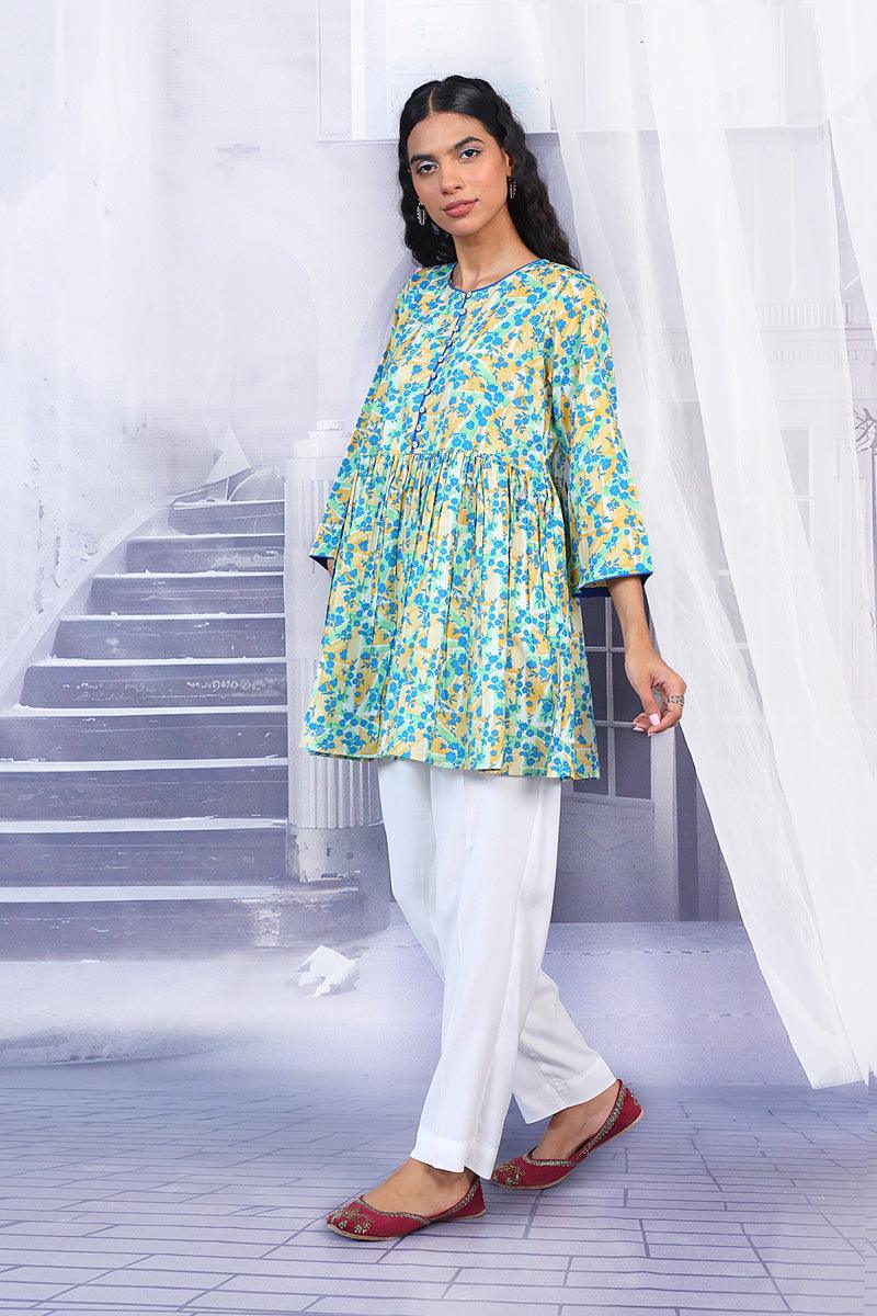 Generation - Floret Peplum Top - Blue - Lawn - 1 Piece
