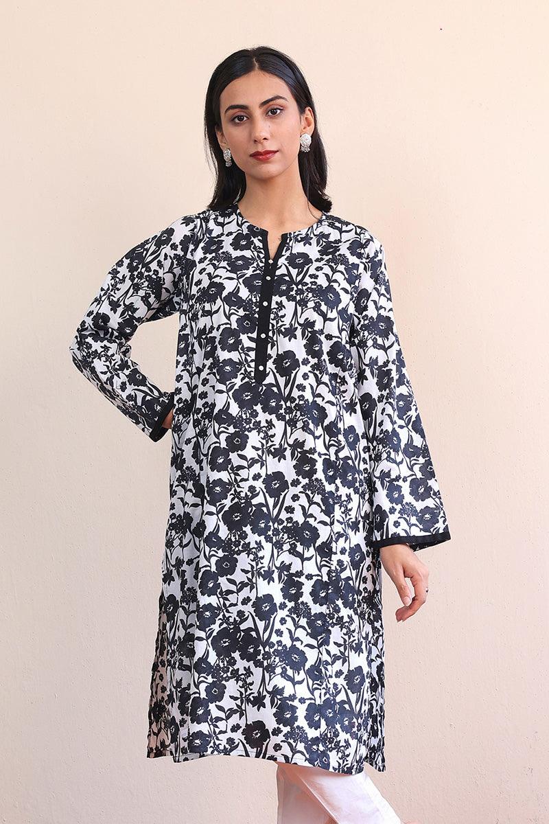 Generation - Floret Kurtas - Black - Lawn - 1 Piece