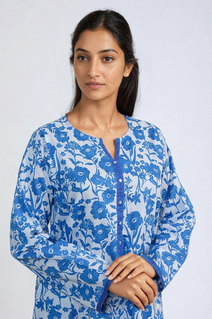 Generation - Floret Kurta - Blue - Lawn - 1 Piece
