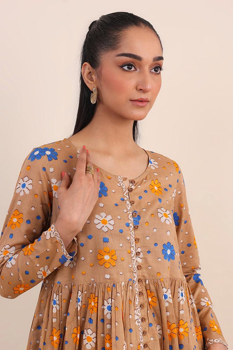 Generation - Jamdani Flared Dress - Beige - Lawn - 1 Piece