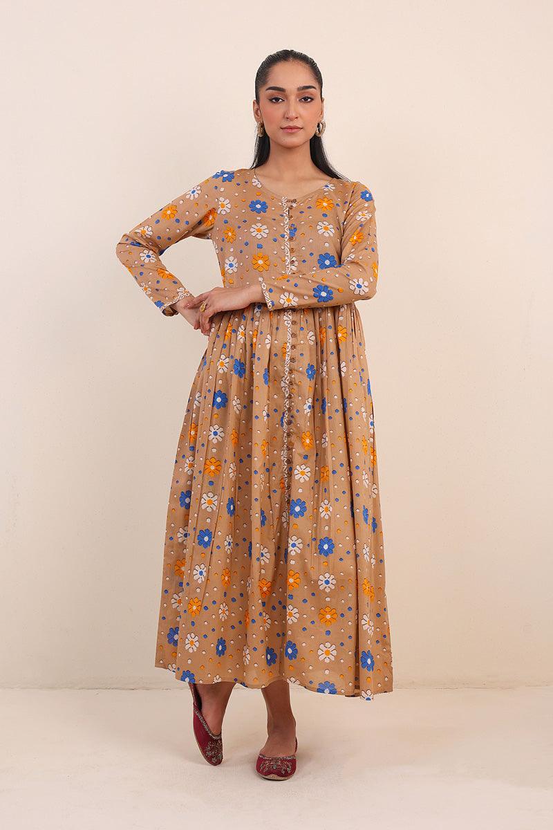 Generation - Jamdani Flared Dress - Beige - Lawn - 1 Piece