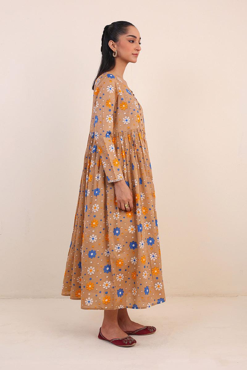 Generation - Jamdani Flared Dress - Beige - Lawn - 1 Piece