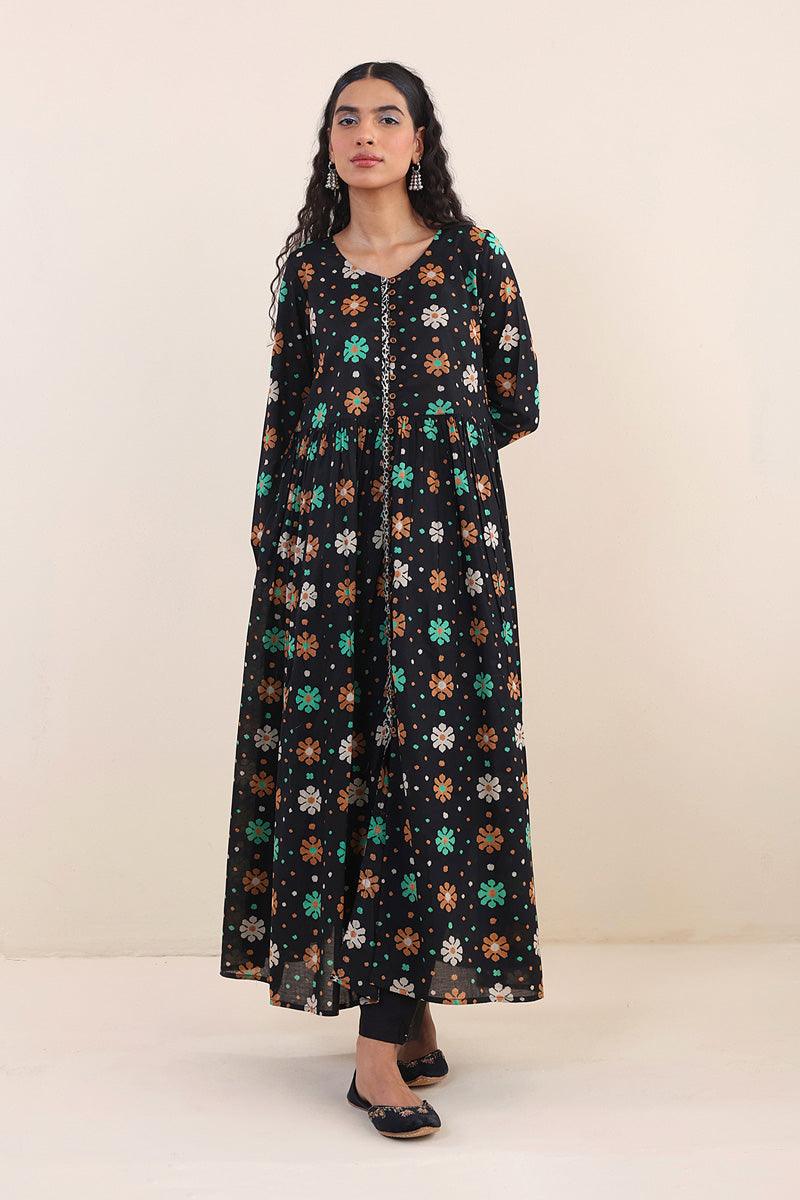 Generation - Jamdani Flared Dress - Black - Lawn - 1 Piece