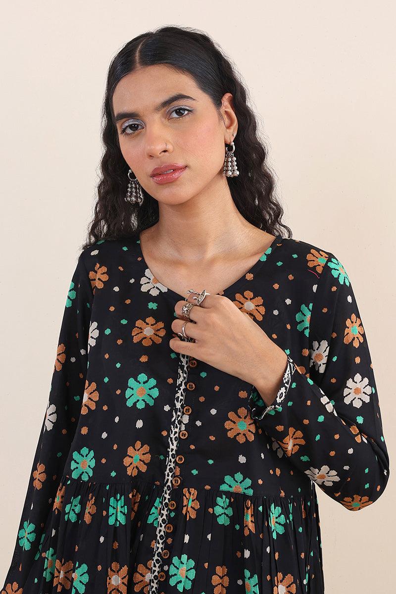 Generation - Jamdani Flared Dress - Black - Lawn - 1 Piece