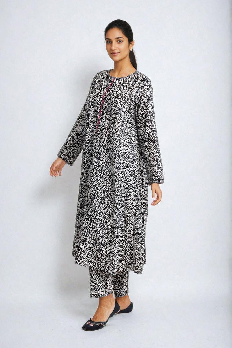 Generation - Jamdani Printed Set - Black - Lawn - 2 Piece
