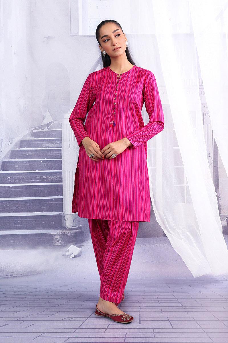 Generation - Gulab Striped Dress - Pink - Lawn - 2 Piece