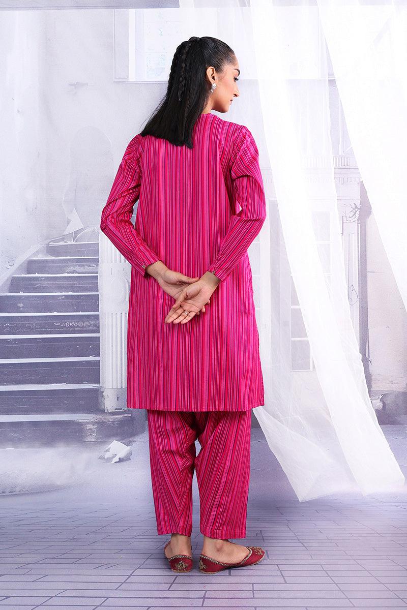 Generation - Gulab Striped Dress - Pink - Lawn - 2 Piece