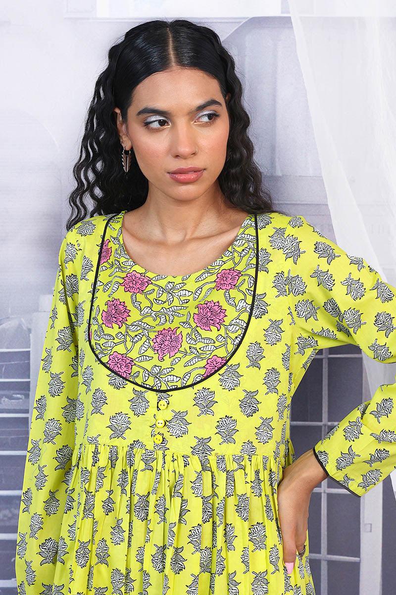 Generation - Sarasa Flared Dress - Yellow - Lawn - 1 Piece