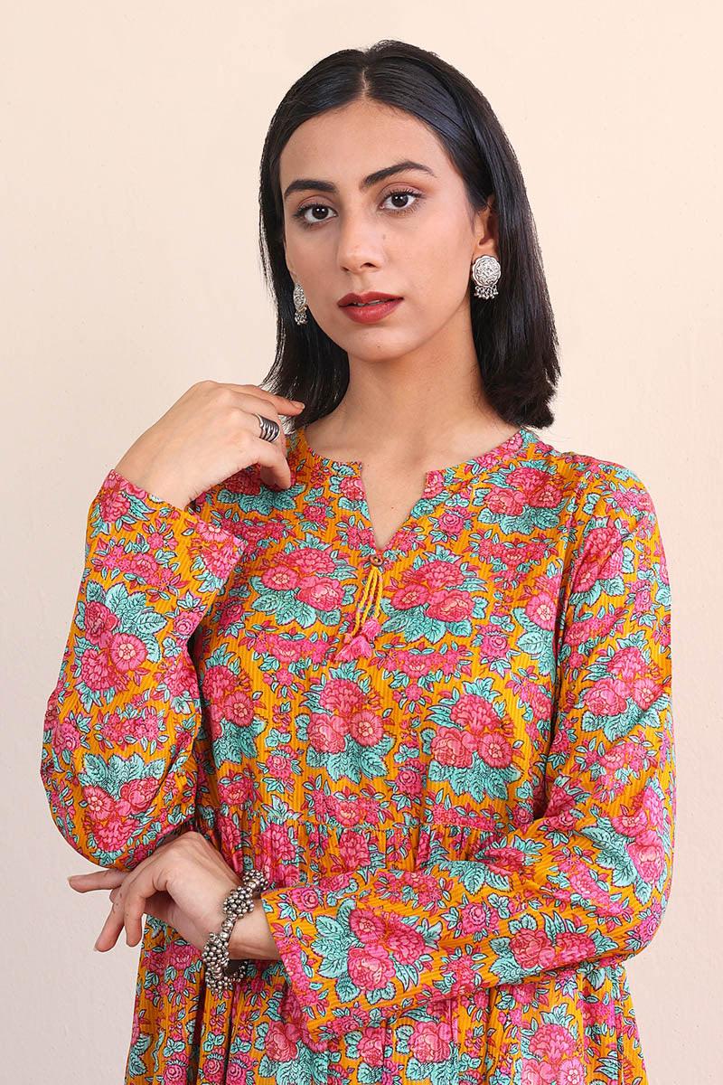 Generation - Rumaal Tiered Dress - Mustard - Lawn - 1 Piece