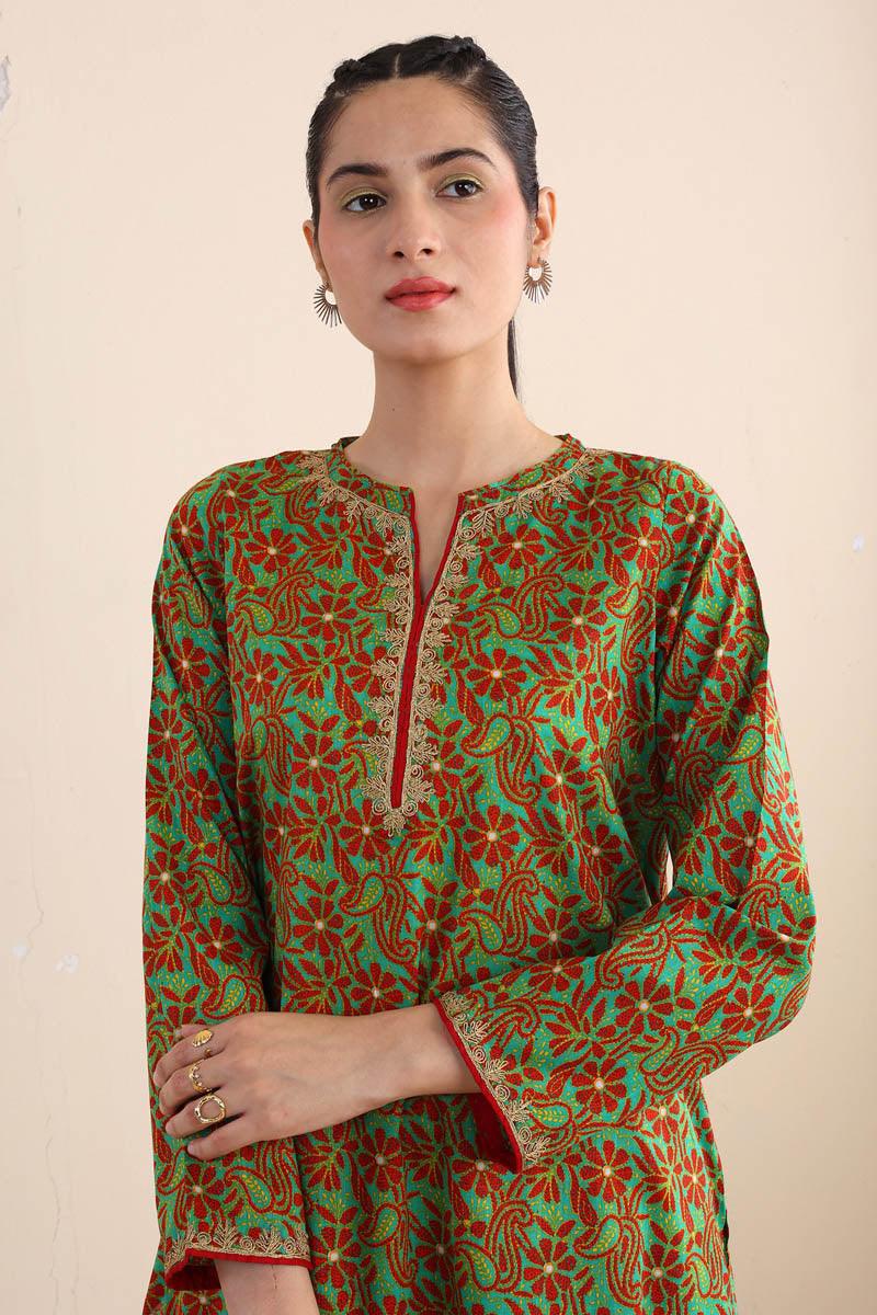 Generartion - Shadow Work Embroidered Set - 2 Piece - Green - Lawn