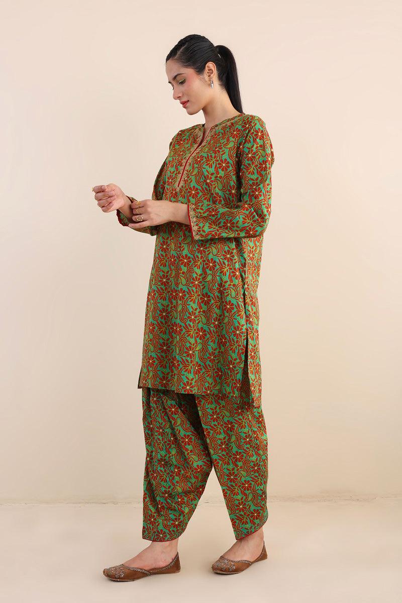Generartion - Shadow Work Embroidered Set - 2 Piece - Green - Lawn