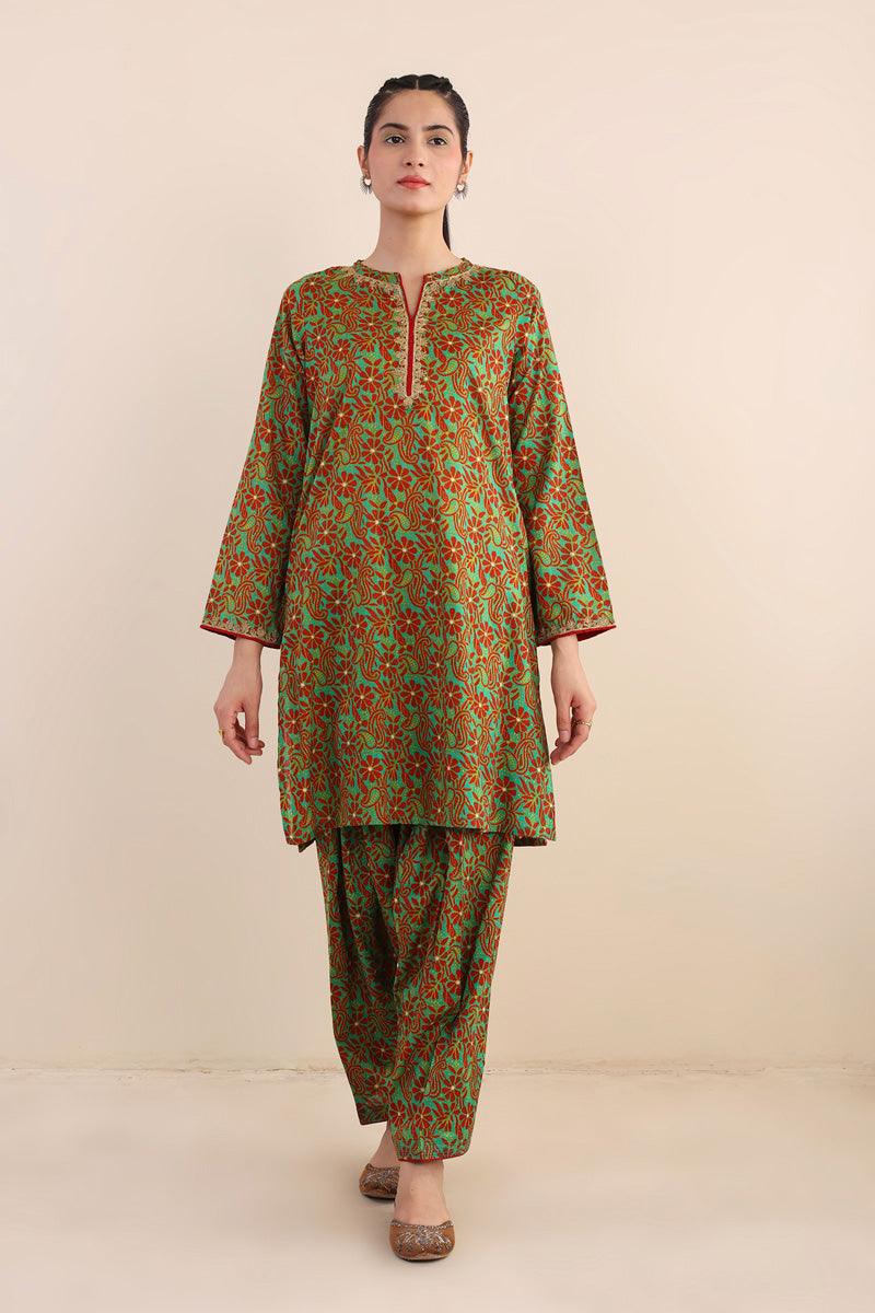Generartion - Shadow Work Embroidered Set - 2 Piece - Green - Lawn