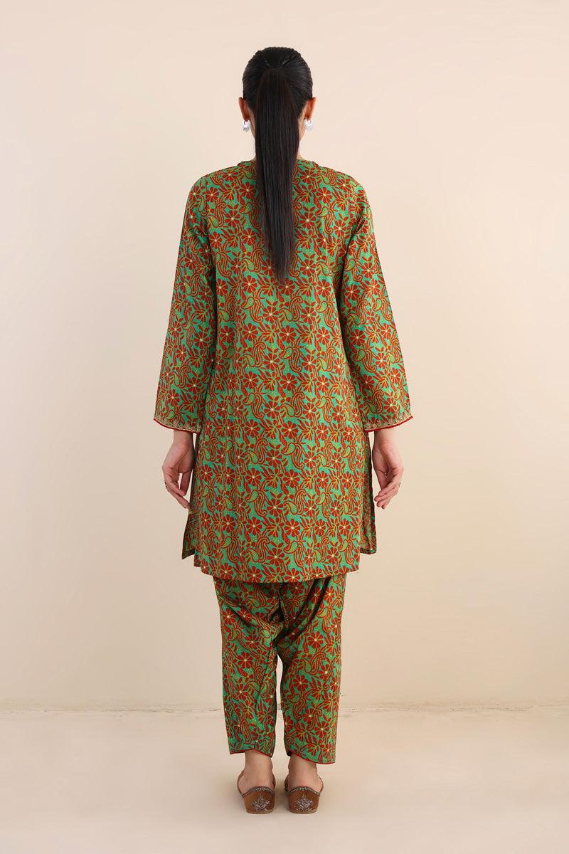 Generartion - Shadow Work Embroidered Set - 2 Piece - Green - Lawn