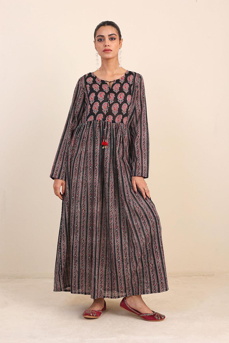 Generartion - Ajrak Block Dress - 1 Piece - Black - Lawn