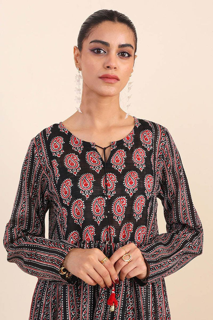 Generartion - Ajrak Block Dress - 1 Piece - Black - Lawn