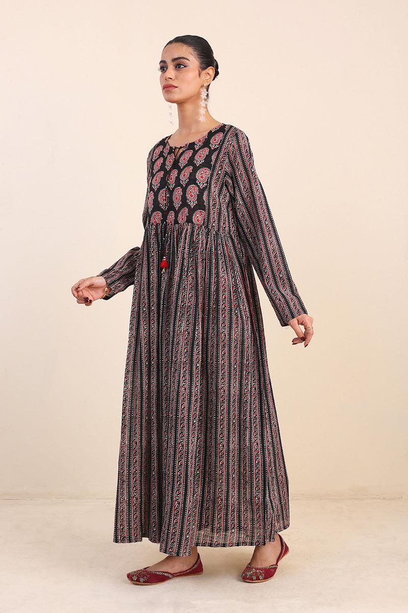 Generartion - Ajrak Block Dress - 1 Piece - Black - Lawn