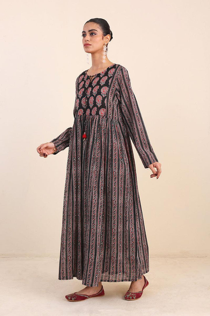 Generartion - Ajrak Block Dress - 1 Piece - Black - Lawn