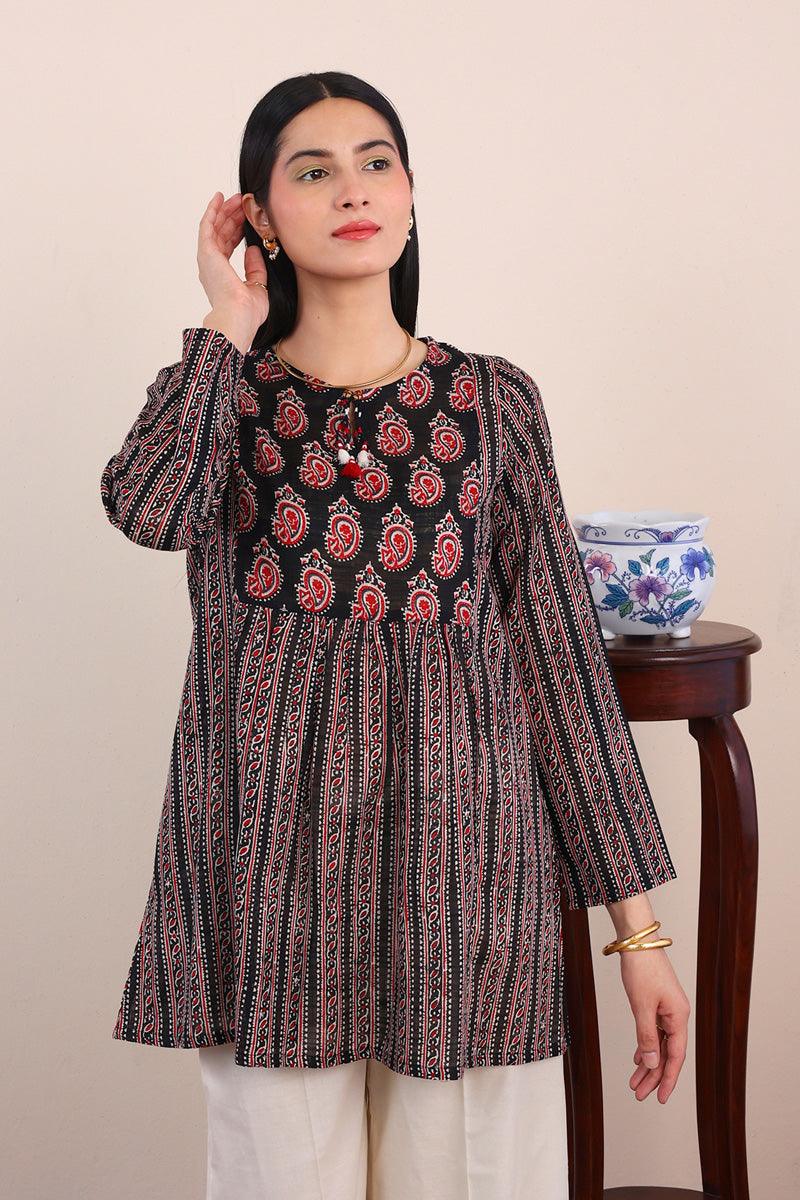 Generartion - Ajrak Block Top - 1 Piece - Black - Lawn
