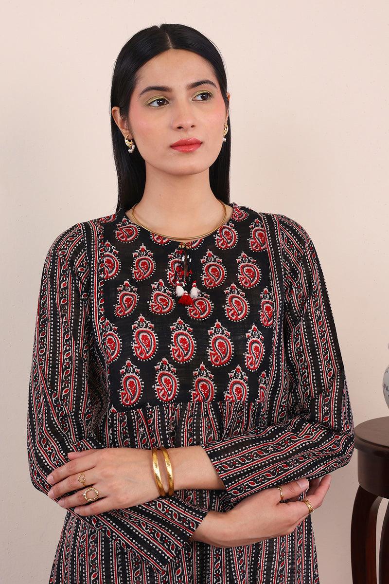 Generartion - Ajrak Block Top - 1 Piece - Black - Lawn
