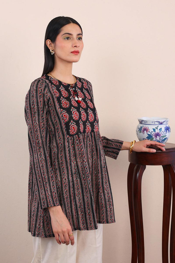 Generartion - Ajrak Block Top - 1 Piece - Black - Lawn
