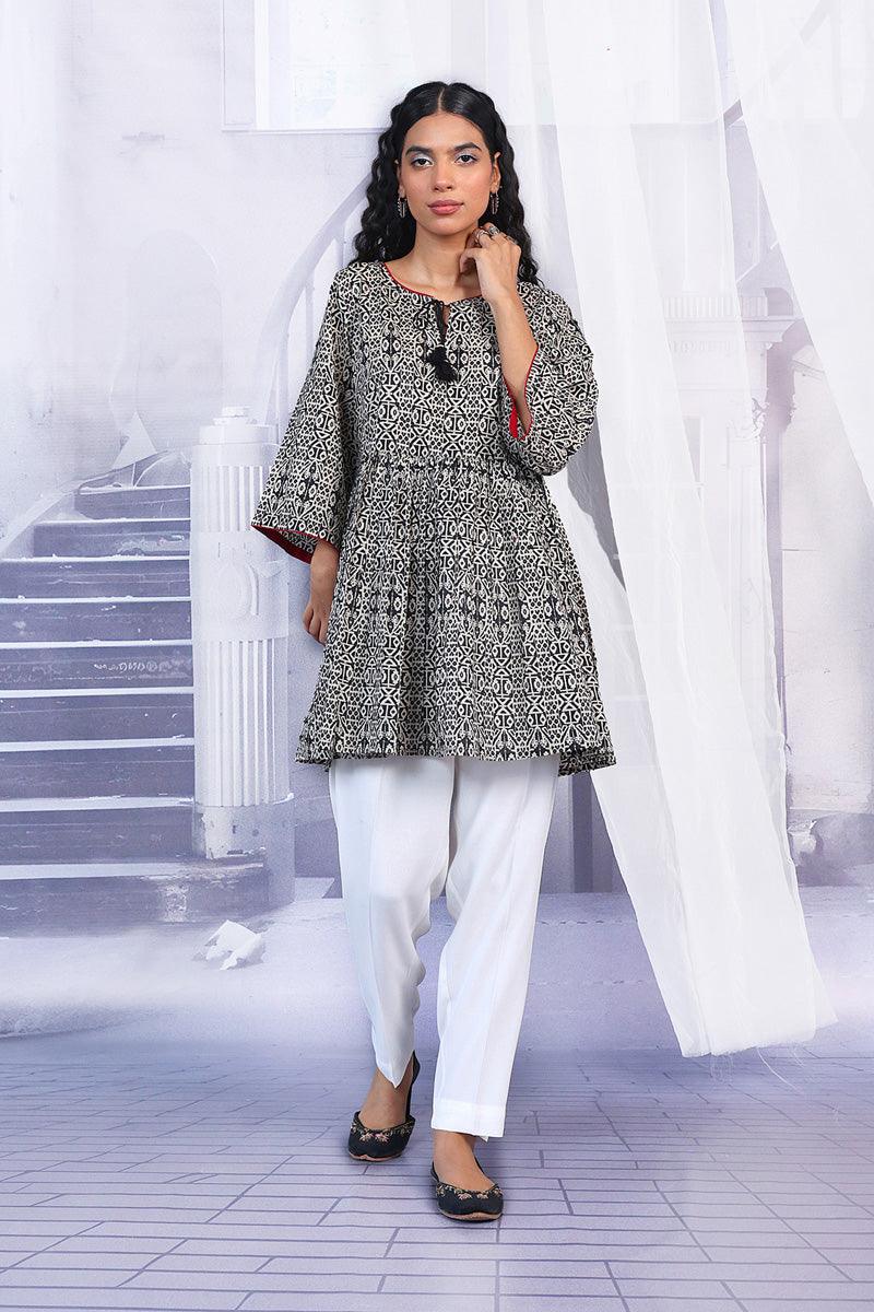 Generation - Jamdani Peplum - Black - Lawn - 1 Piece