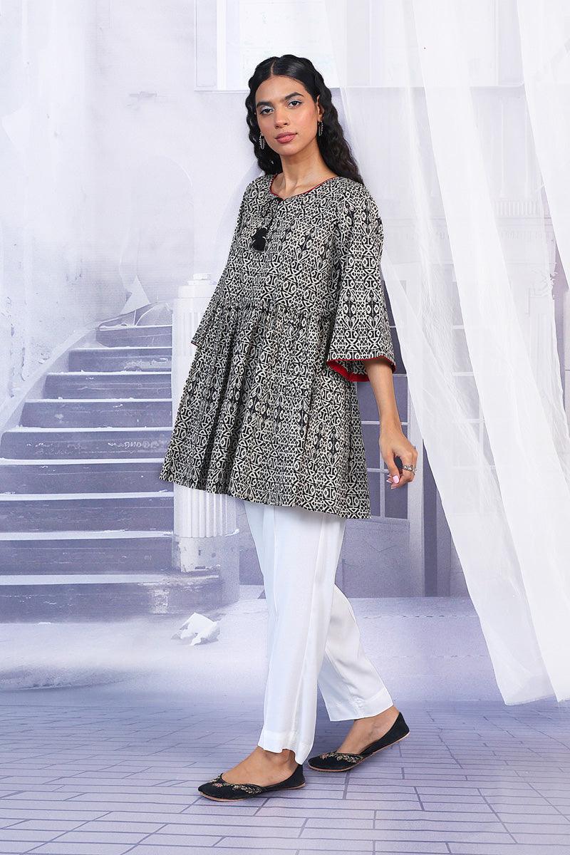 Generation - Jamdani Peplum - Black - Lawn - 1 Piece