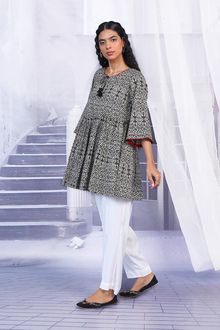 Generation - Jamdani Peplum - Black - Lawn - 1 Piece