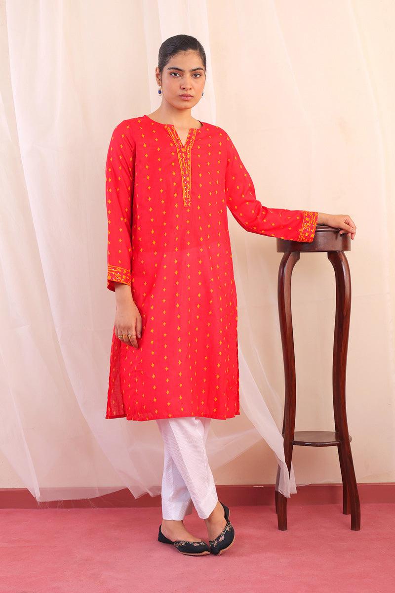 Generation - Dhakai Kurta - Cotton - Red - 1 Piece