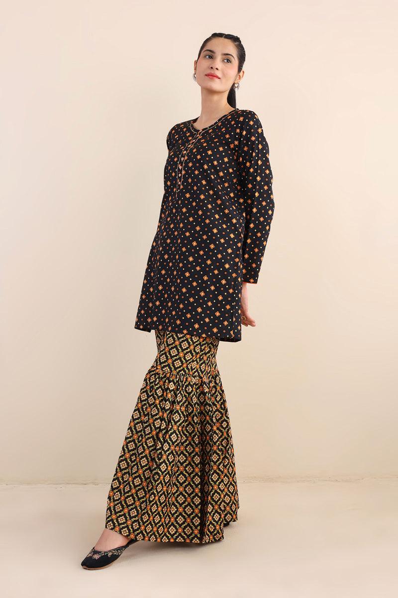 Generartion - Polki Gharara Set - 2 Piece - Black - Lawn