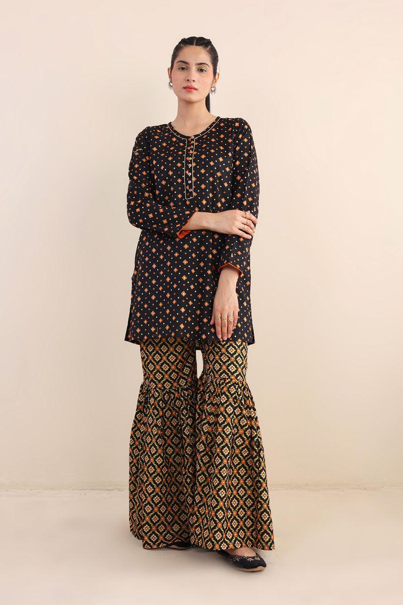 Generartion - Polki Gharara Set - 2 Piece - Black - Lawn
