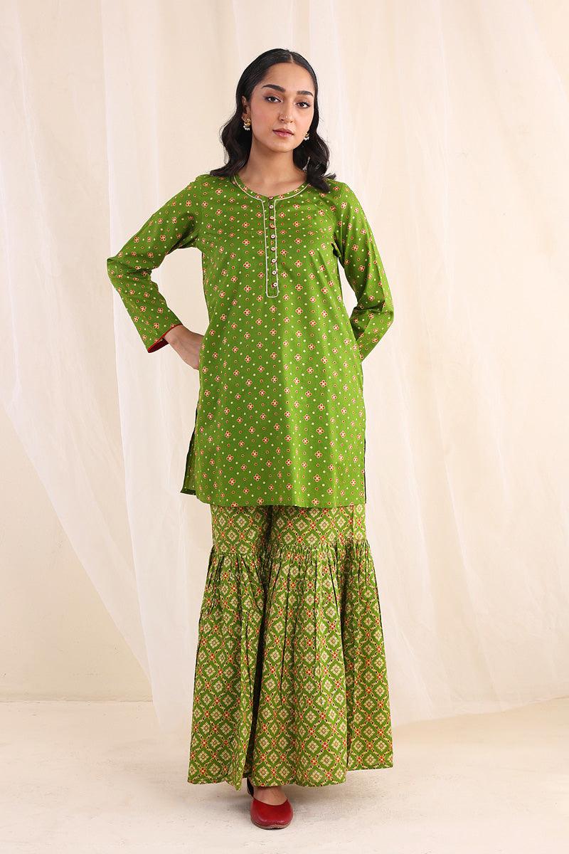 Generartion - Polki Gharara Set - 2 Piece - Green - Lawn