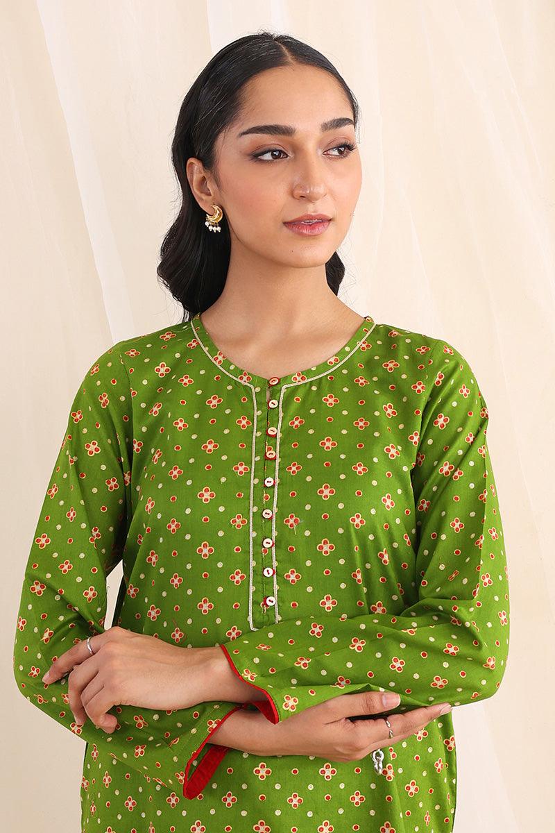 Generartion - Polki Gharara Set - 2 Piece - Green - Lawn