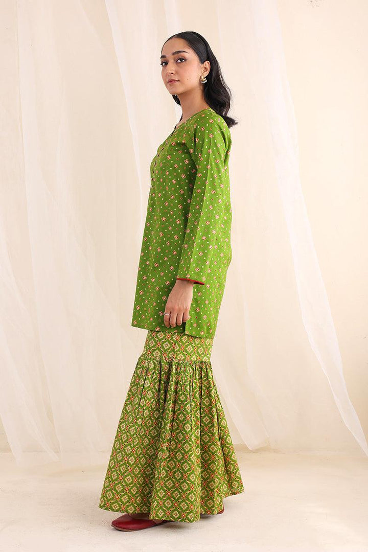 Generartion - Polki Gharara Set - 2 Piece - Green - Lawn