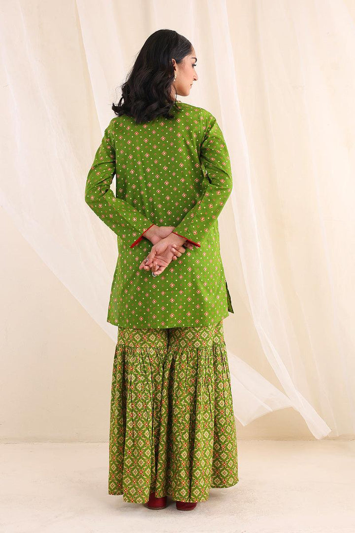 Generartion - Polki Gharara Set - 2 Piece - Green - Lawn