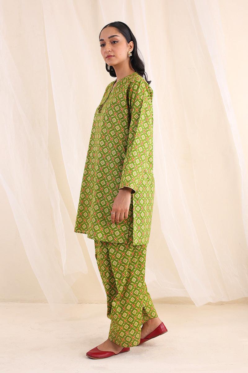 Generartion - Polki Shalwar Kameez Set - 2 Piece - Green - Lawn