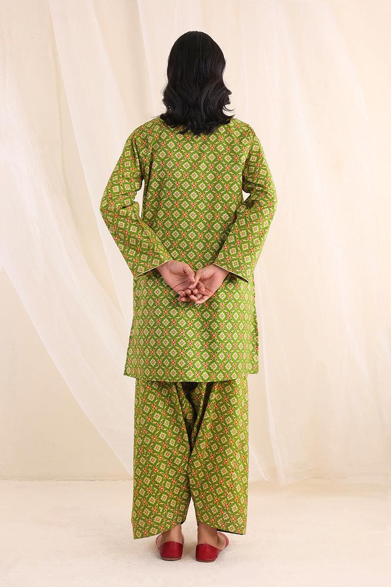Generartion - Polki Shalwar Kameez Set - 2 Piece - Green - Lawn