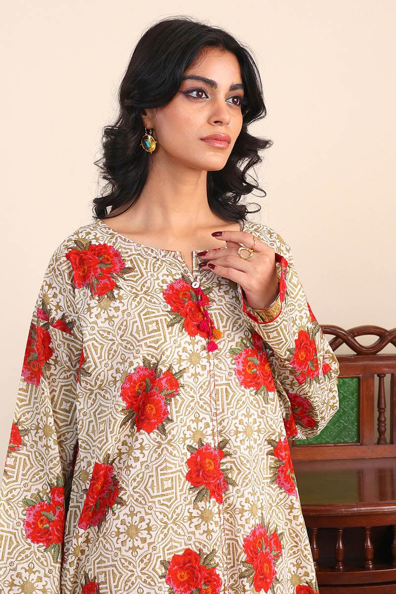 Generartion - Tilework Kameez Shalwar Set - 2 Piece - Olive Green - Lawn