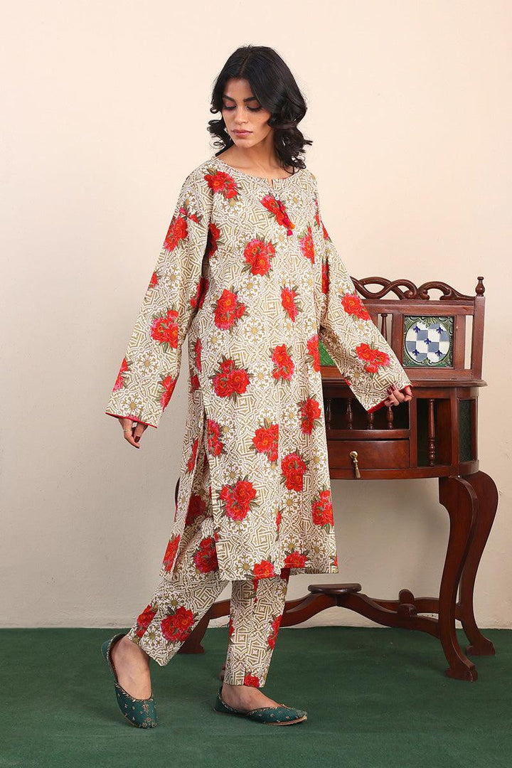 Generartion - Tilework Kameez Shalwar Set - 2 Piece - Olive Green - Lawn