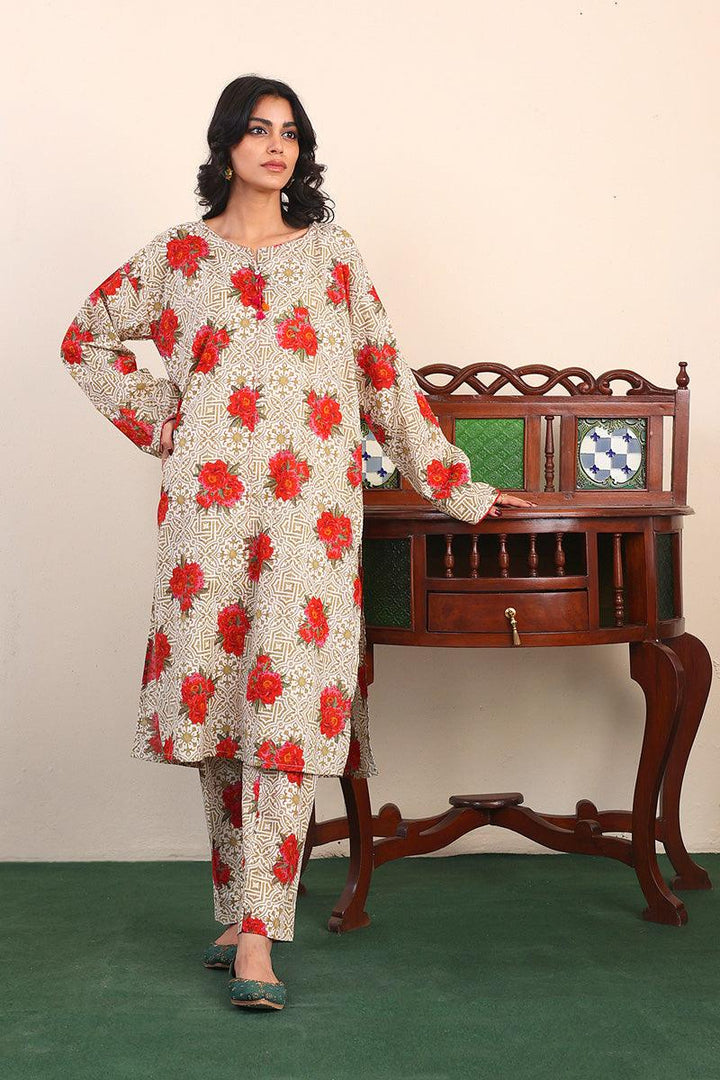 Generartion - Tilework Kameez Shalwar Set - 2 Piece - Olive Green - Lawn