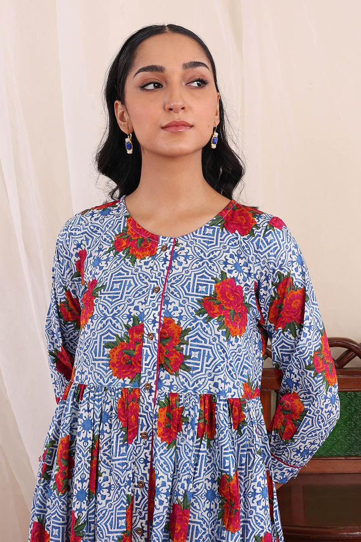 Generartion - Tilework Tiered Dress - 1 Piece - Blue - Lawn