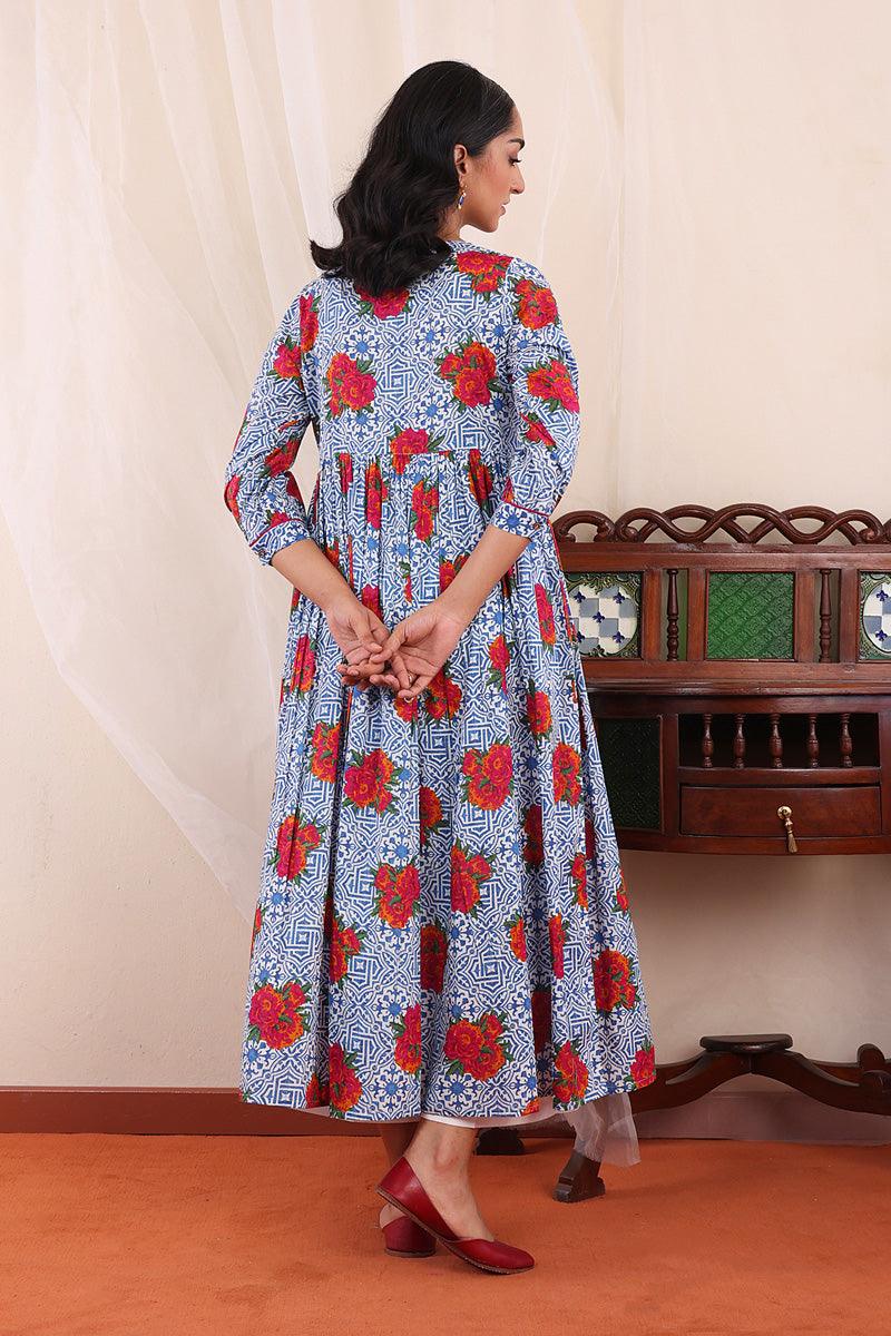 Generartion - Tilework Tiered Dress - 1 Piece - Blue - Lawn