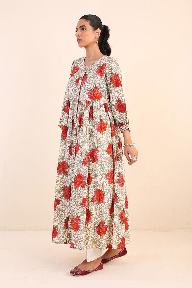 Generartion - Tilework Flared Dress - 1 Piece - Olive Green - Lawn