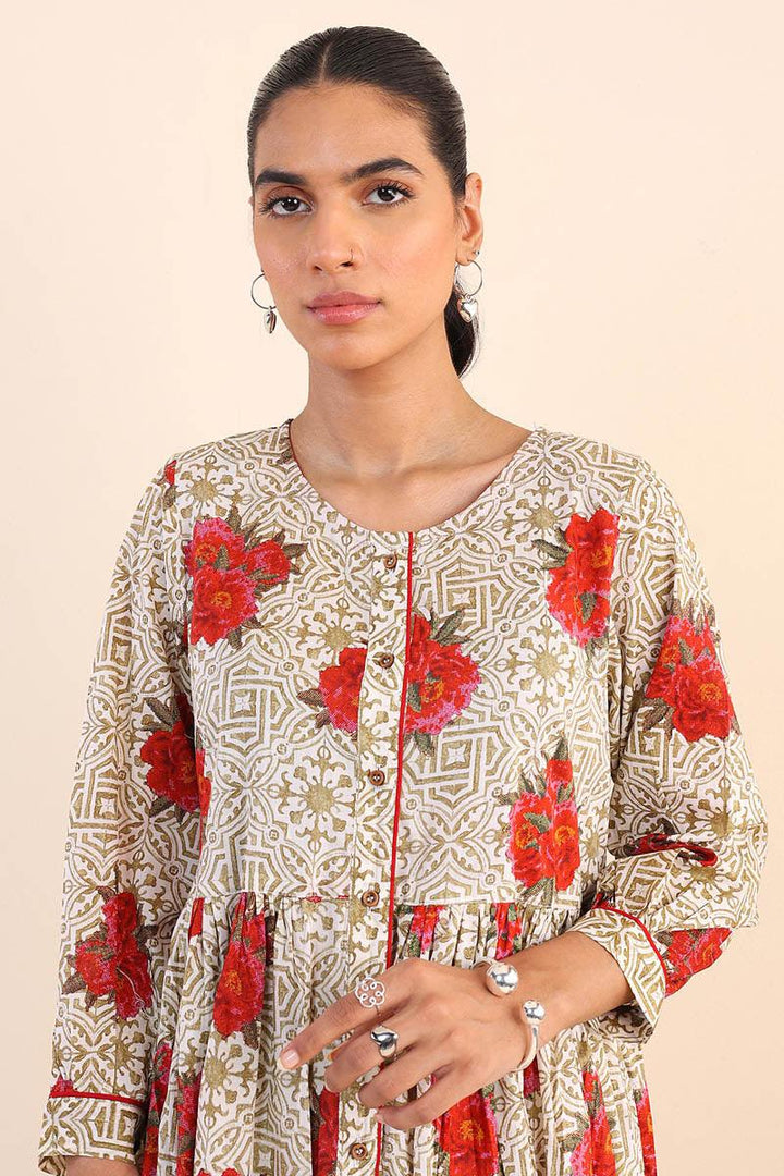 Generartion - Tilework Flared Dress - 1 Piece - Olive Green - Lawn